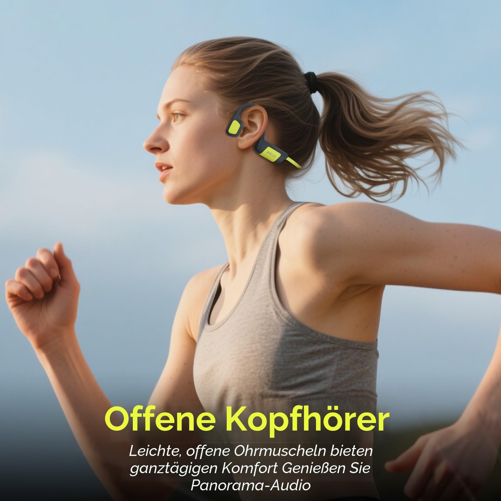 IFECCO Kopfhörer Schwimmen, Knochenschall Kopfhörer Bluetooth 5.4, IP68 wasserdichte Open Ear KopfhöRer mit MP3-Player 32GB Speicher, Unterwasser Sport Kopfhörer für Schwimmen Fahrrad Laufen