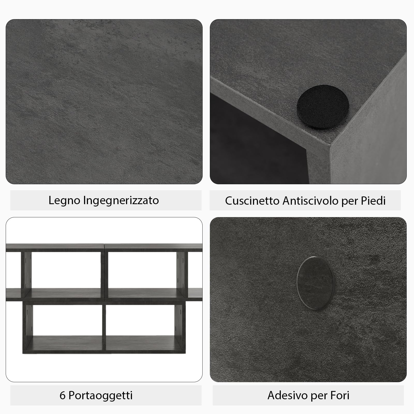 COSTWAY Mobile Porta TV Combinabile con Ripiani Aperti, per TV Fino a 65 Pollici, Mobile TV di Legno per Camera da Letto, Soggiorno, Capacità di Carico Massima 80 kg, 134-180 x 30 x 43 cm (Grigio)