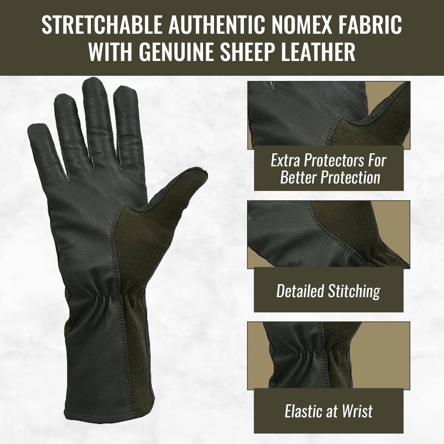Nomex Flight Gloves, Leather Work Gloves for Men, Soft Durable Sheep Skin Leather Driving, Flying, Gardening Hunting Gloves