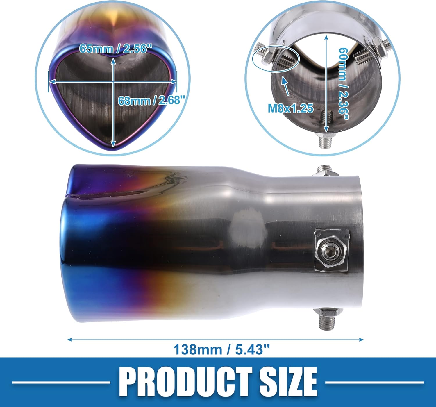 Car Exhaust Tip Pipe Heart Shaped Applicable Diameter 2.36" Universal Exhaust Pipe Muffler Tip Tailpipes Bolt-On Metal Baked Blue