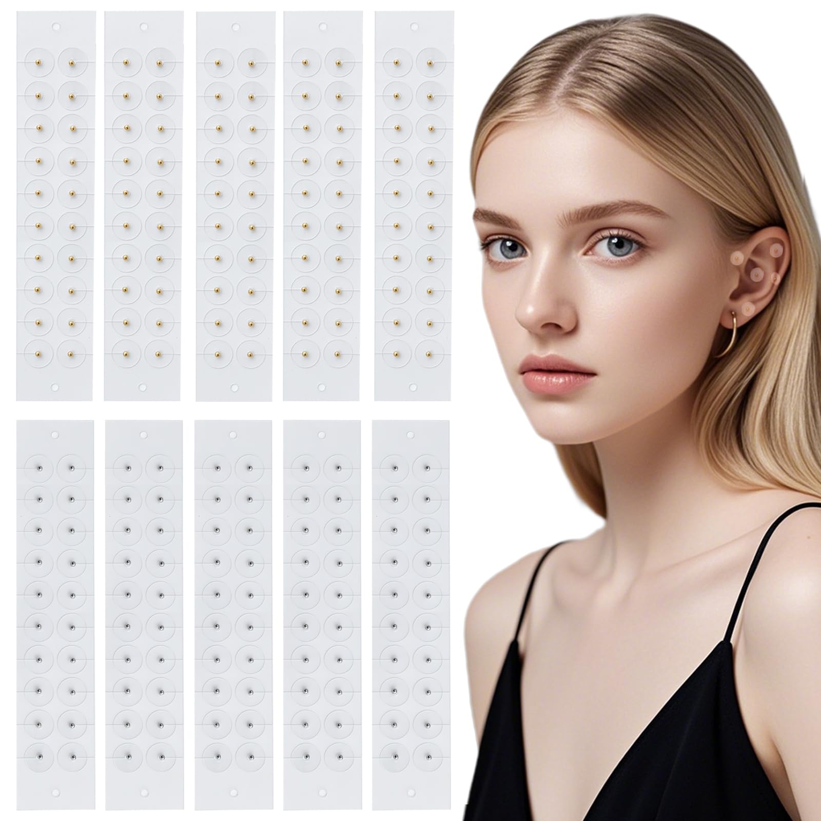 200 PCS Semi Dell'orecchio Agopuntura Auricolare Cerotti Monouso per Digitopressione Auricolare Adatto per Massaggi Di Digitopressione per Alleviare Lo Stress Terapia Multifunzionale（ Oro+Argento）