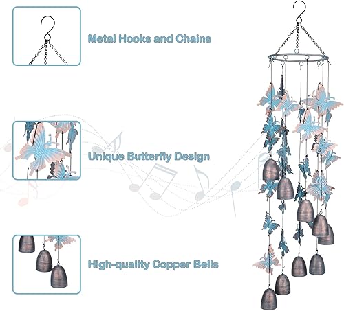 Miniatura 4 de Taman Campanilla de Viento - Campanillas de Viento de Metal con Mariposa para Exteriores, Regalo Conmemorativo de Condolencias para el Hogar,
