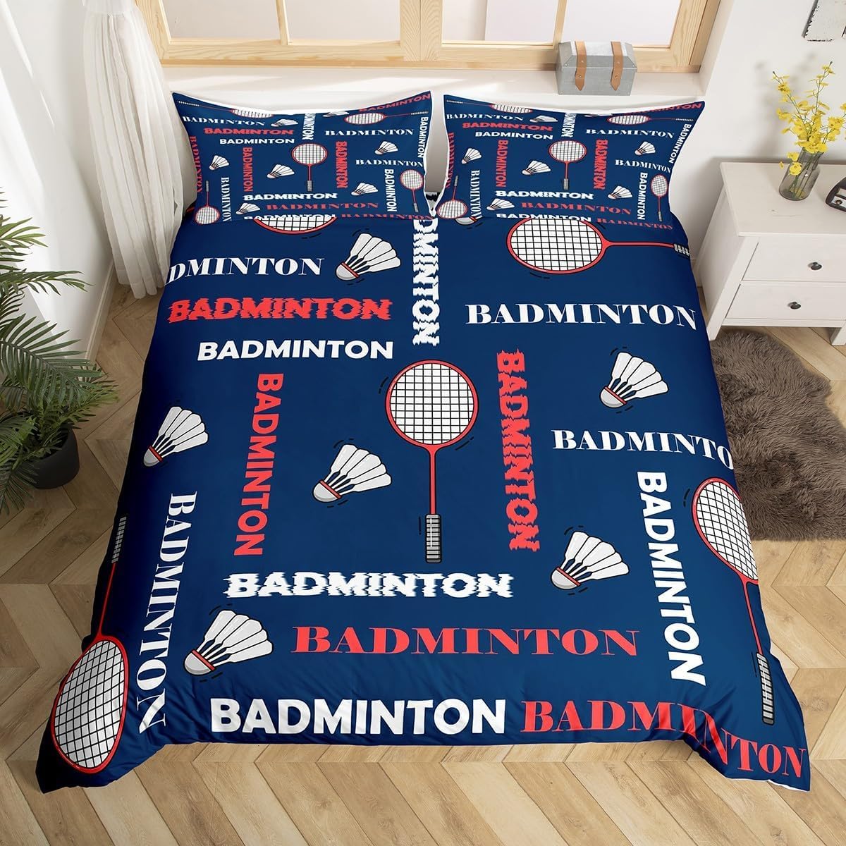 Poszwa na kołdrę Badminton 150 3 szt. - 3D Piłka sportowa poszwa na kołdrę 240 x 220 cm, 2 poszewki na poduszki z mikrofibry lekka i wygodna pościel, łatwa pielęgnacja M/1063
