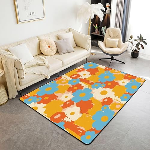 Miniatura 7 de 70S Groovy - Alfombra de área de flores de 3 x 5 pies para sala de estar junto a la cama, alfombra floral de arco iris bohemio para niños, niñas,
