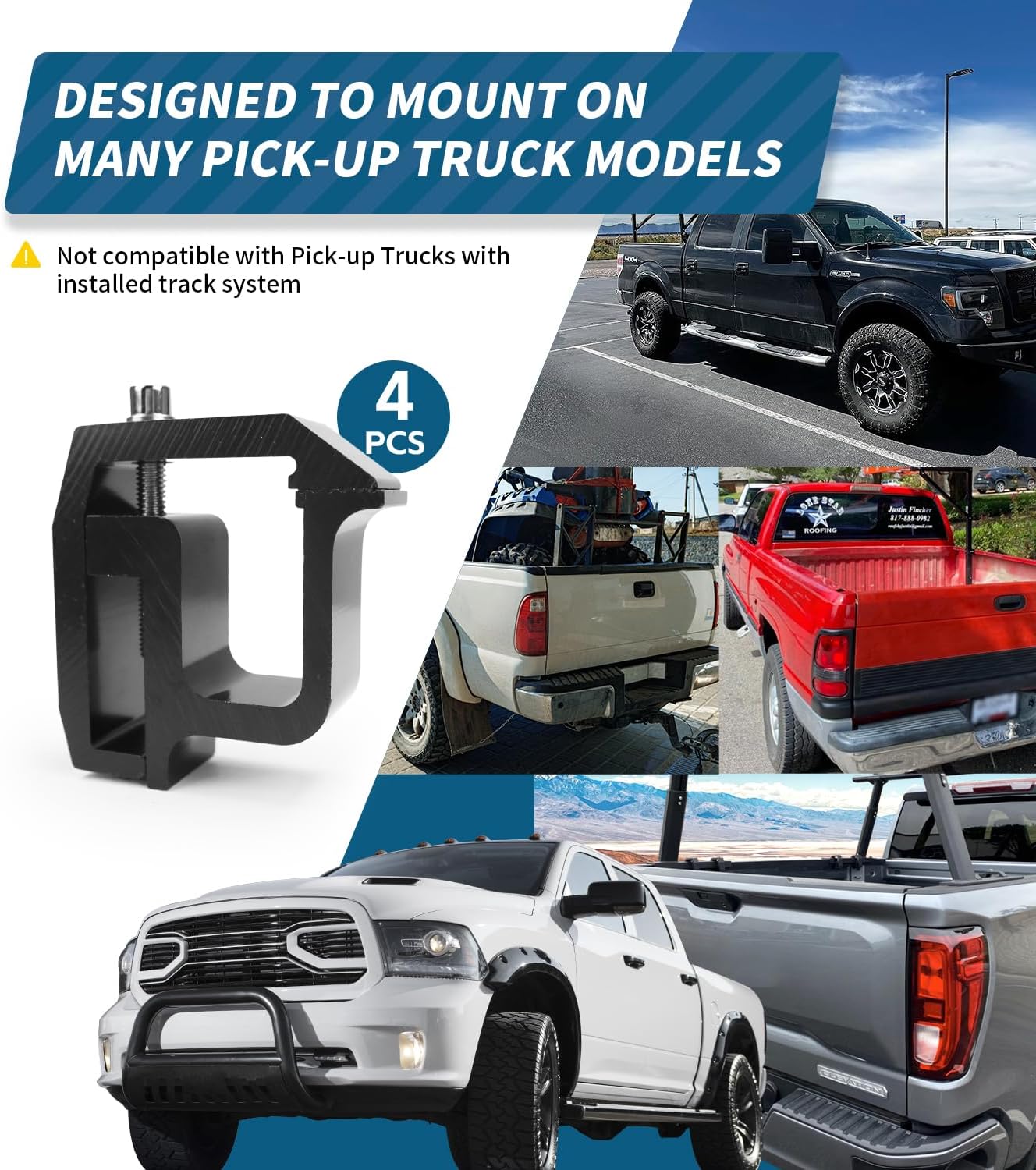 MaxxHaul 50843 Mounting Clamps - 4 PCS - For MaxxHaul 50613/50614 / 50621 Aluminum Truck Racks
