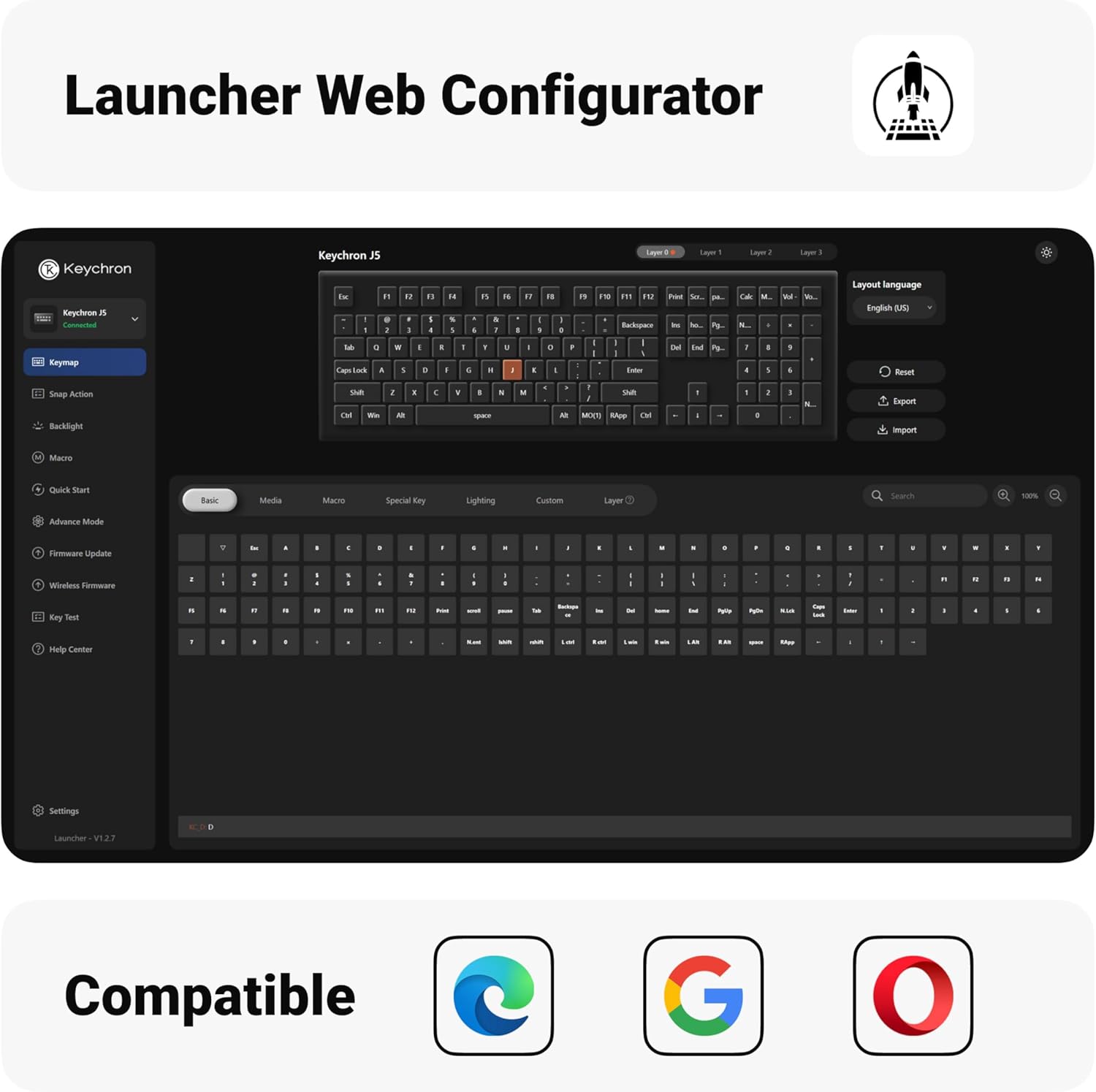 Keychron KJ5 Wireless Mechanical Keyboard, 2.4 GHz Bluetooth QMK 100% Layout RGB, Hot-swappable Banana Switch Compatible with Mac Windows Linux, Non-Shine-Through PBT Keycaps for Gaming - Dark Blue