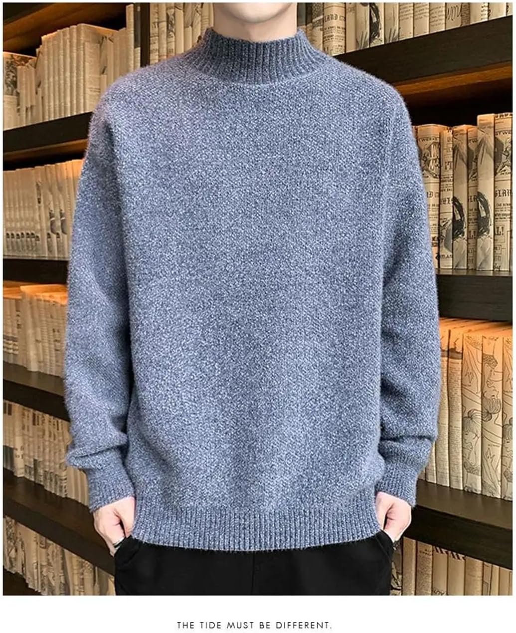 Men Half Turtleneck Thickened Youth Korean Version Sweater Warm Top Base Shirt Knitted Sweater