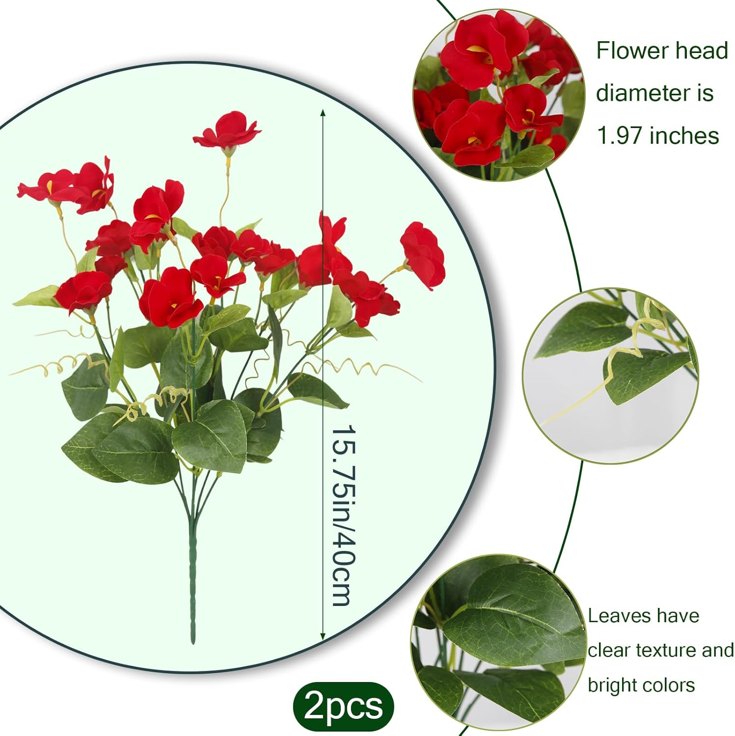 2 Pcs Artificial Flowers for Outdoors Hibiscus Faux Impatiens Outdoor Planters Red Artificial Tropical Flowers Realistic UV Resistant Silk Flowers for Outside Front Porch Spring Summer Decor - Image 2