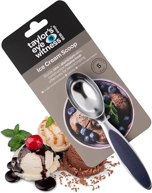 Aluminum Spoon Ice Cream Scoop - Taylor Eye Witness. Easy to use. Perfect Accessory for Tackling Frozen Desserts, Dishwasher Safe. Also for Making Balls Out of Melon and Other Fruit, Denim Blue