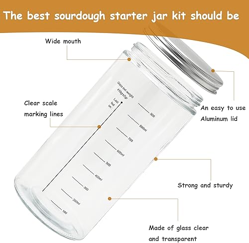 Miniatura 3 de ROROALY Tarro básico de masa madre, kit de inicio de masa madre para hornear pan de masa madre con banda de alimentación marcada con fecha,