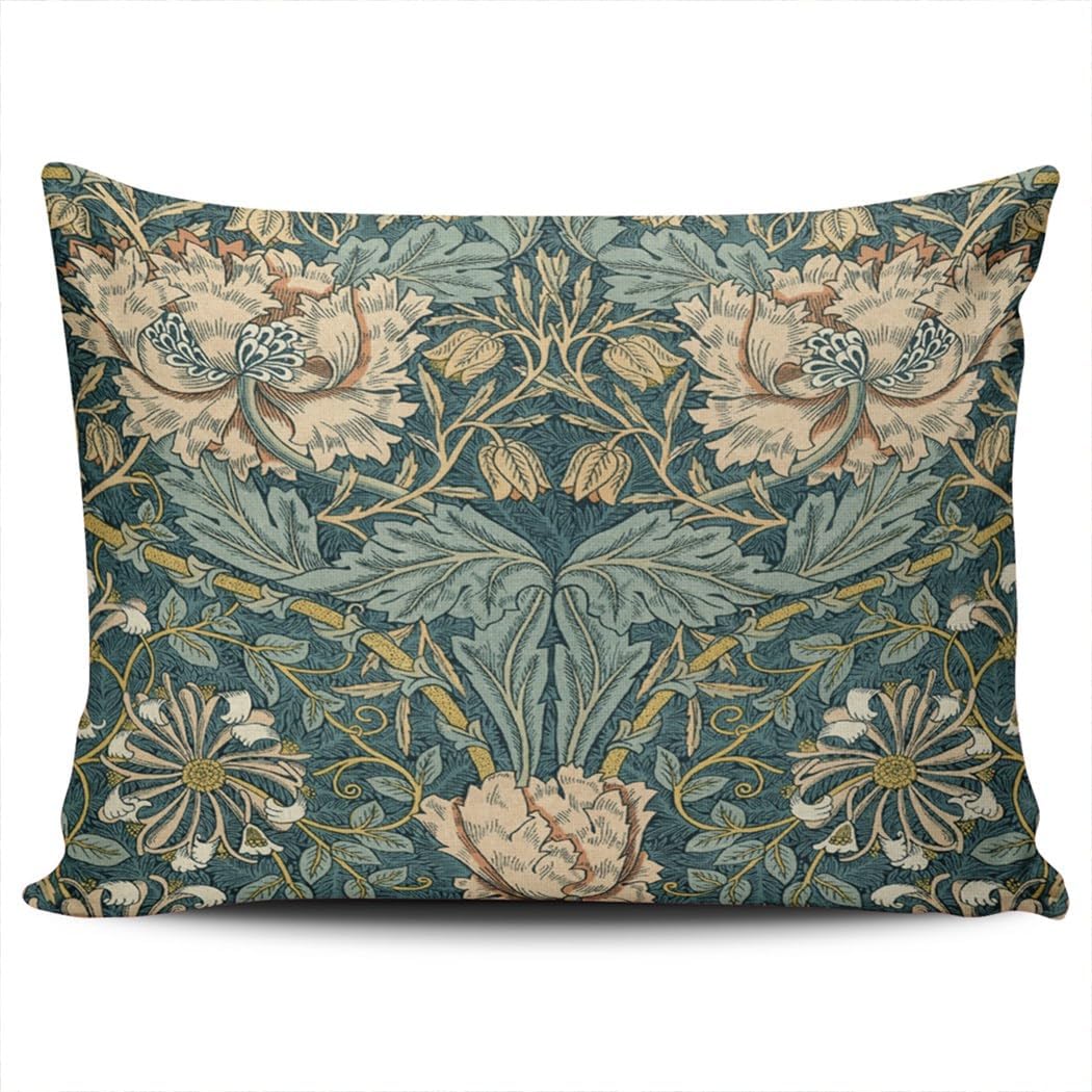 Home Decoration Pillowcase Teal Vintage Tulips by William Morris Custom Lumbar Size 12x16 Inch Throw Pillow Cover Hidden Zipper Chic Personality Rectangular One Sided Printed Design
