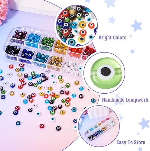 Miniatura 5 de Cheriswelry 420 unidades/caja de 0.236 in surtidas cuentas de cristal de ojo malvado multicolor, planas, redondas, monstruo, disco de ojo de