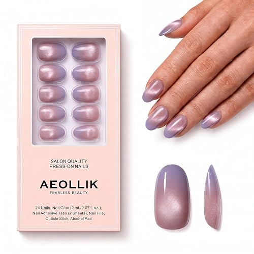 Handmade Press on Nails, Short Oval Lavender Ombre Taro Purple