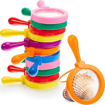 Lewtemi 12 Pack Kids Science Learning Toys Kids Magnifying Glass with Stand Easy Grasp Jumbo Magnifiers 3X Magnification Exploration Preschool Learning Toys for Reading Book Map Insect Multicolor