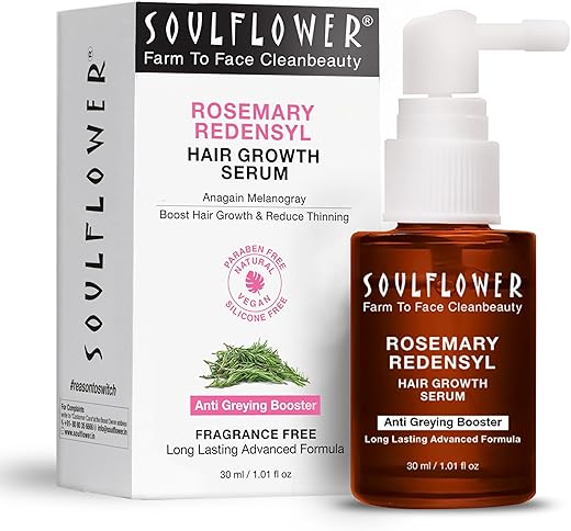 Soulflower Rosemary Redensyl Hair Growth Serum & Anti Greying Booster Concentrate| 3% Redensyl, 4% Anagain, Melanogray, Caffeine, Biotin, Keratin,…
