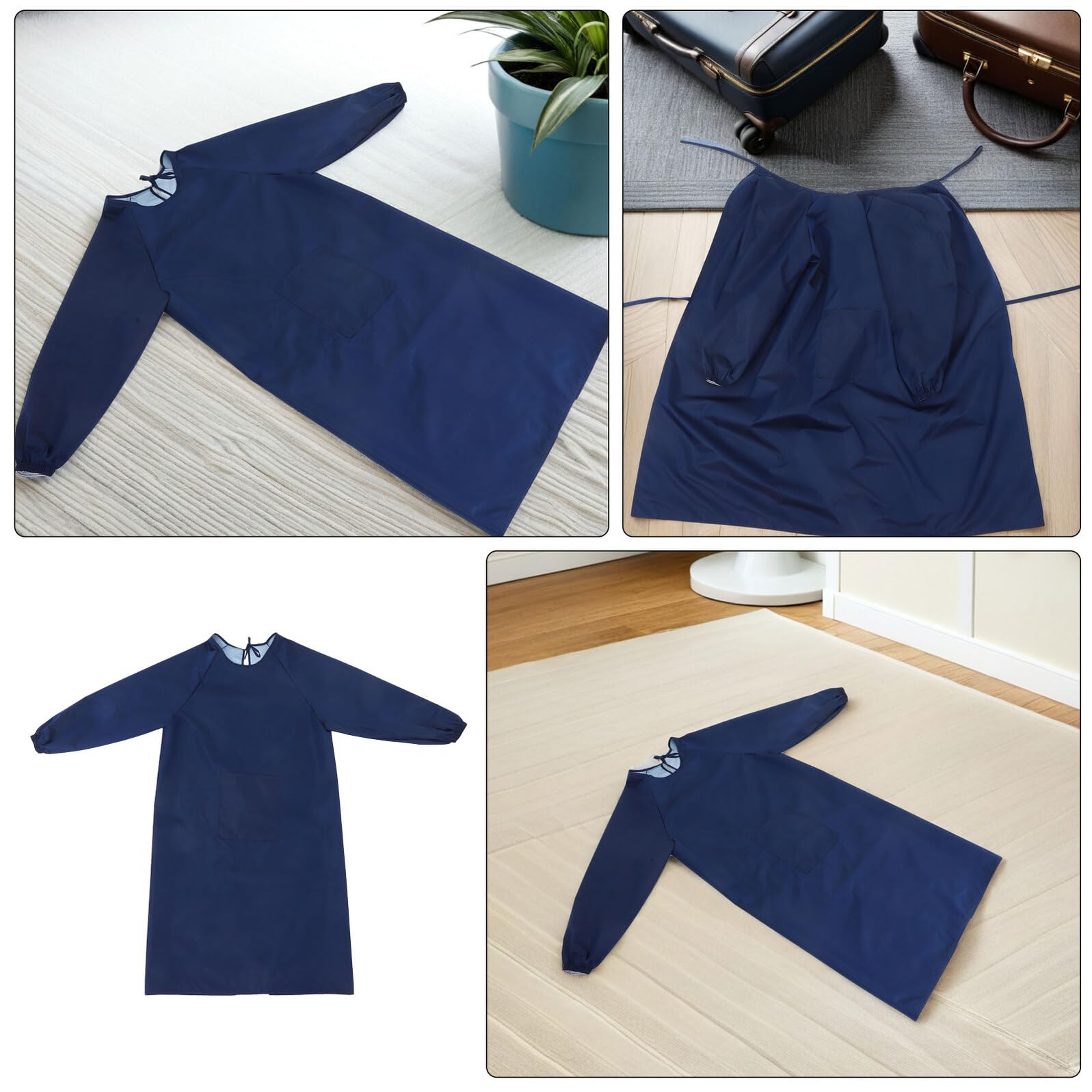 Hemobllo Grembiule Maniche Lunghe 2 Pezzi Grembiule da Lavoro Resistente a Olio e Schizzi Camice Protettivo Reversibile per Cucina Giardinaggio e Barbecue Regolabile Colore Blu Scuro