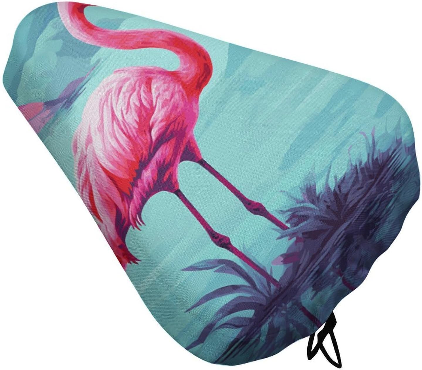 Pink Flamingos Waterproof Bike Seat Cushion with Drawstring for Women Men Soft Padded Bicycle Seat Cover for Comfort Wide Road Bike Saddles Universal Fit for Mountain Exercise