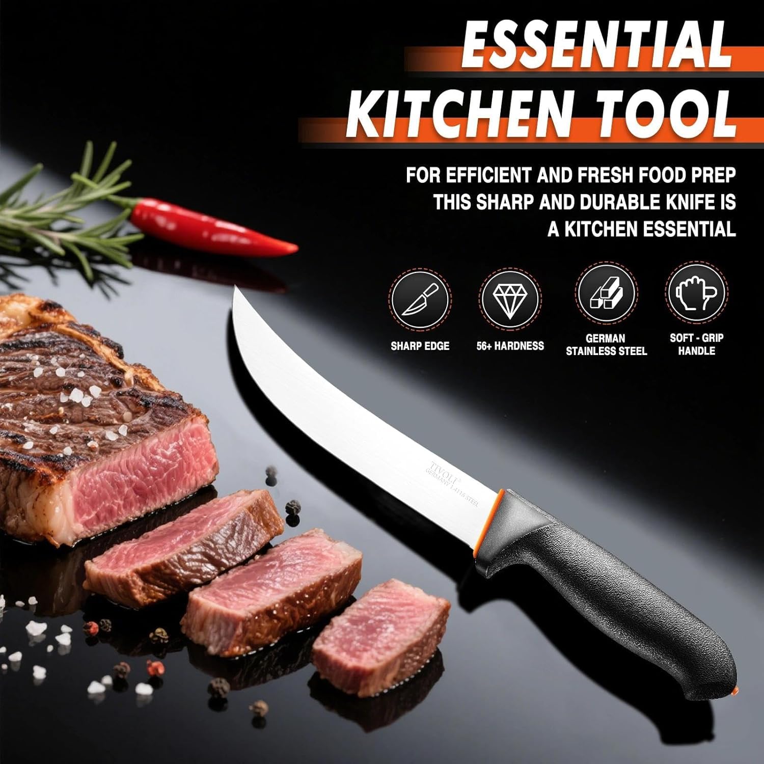 TIVOLI Slicing Knife 8 Inch - Brisket Knife with Ergonomic Non-Slip Softgrip & German Stainless Steel Razor Sharp Blade for Meat Cutting,Slicing - Gift for Men Women