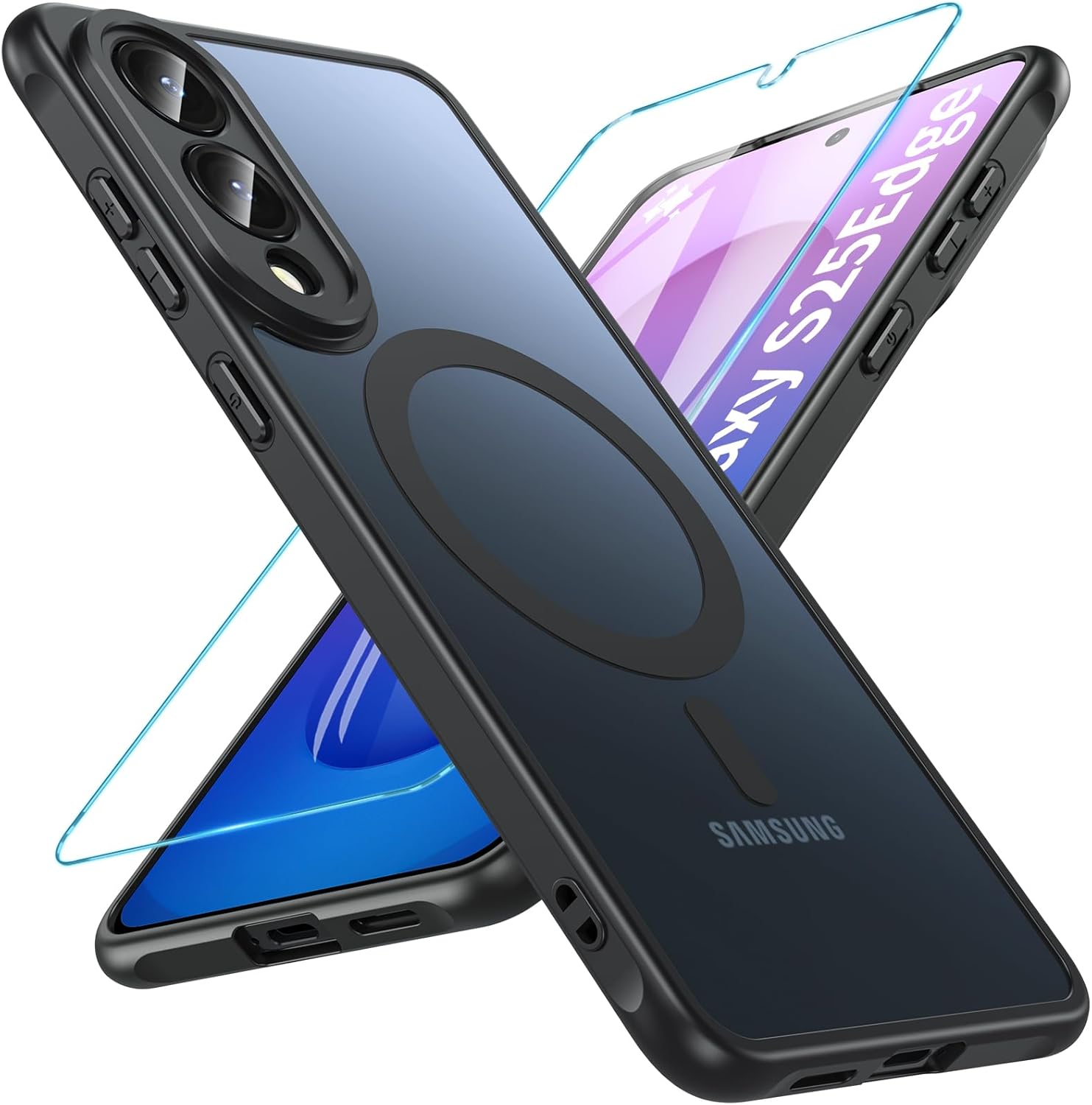 Samsung s25 Edge – OWKEY Coque magnétique pour Samsung Galaxy S25 Edge 5G, compatible avec MagSafe, coque translucide mate pour Samsung S25 Edge fine antichoc pour S25 Edge (Noir)