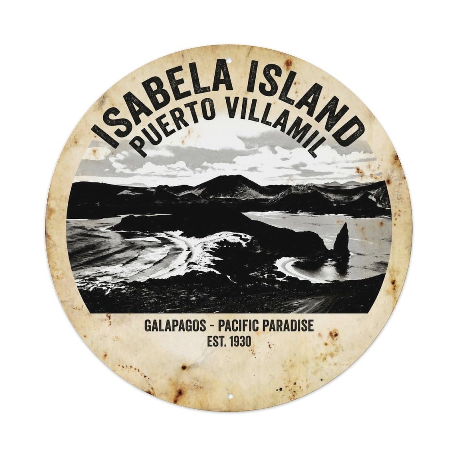 Isabela Island Puerto Villamil Seabird Graphic Contrast Metal Tin Sign
