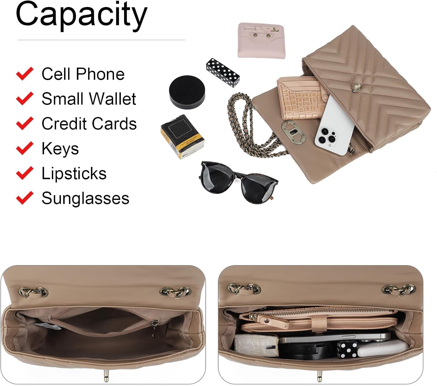 GLITZALL Small Quilted Crossbody Bag for Women Trendy Designer Shoulder Purse and Handbags with Chain Strap - Image 4