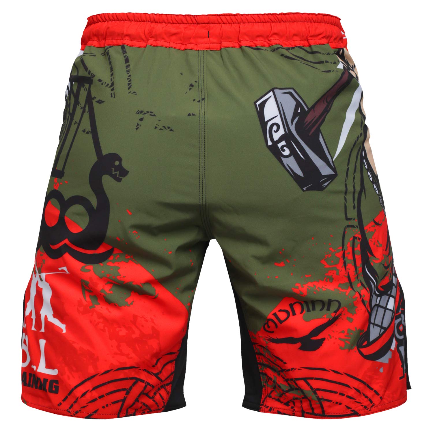 Hardcore Training Fight Shorts Boks Męski Szorty do Walki MMA Combat BJJ Grappling Fitness Muay Thai Kickboxing No Gi (DE/NL/SE/PL, Alfa, XXL, Regularny, Regularny, Wielokolorowy zielony)