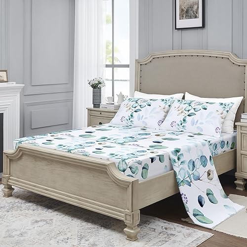 Miniatura 7 de YIYEA King Size Sheets - Plant Print - Luxury Brushed Microfiber Bed Sheets - Lightweight Breathable Cooling King Bed Sheets - 16" Deep Pocket,