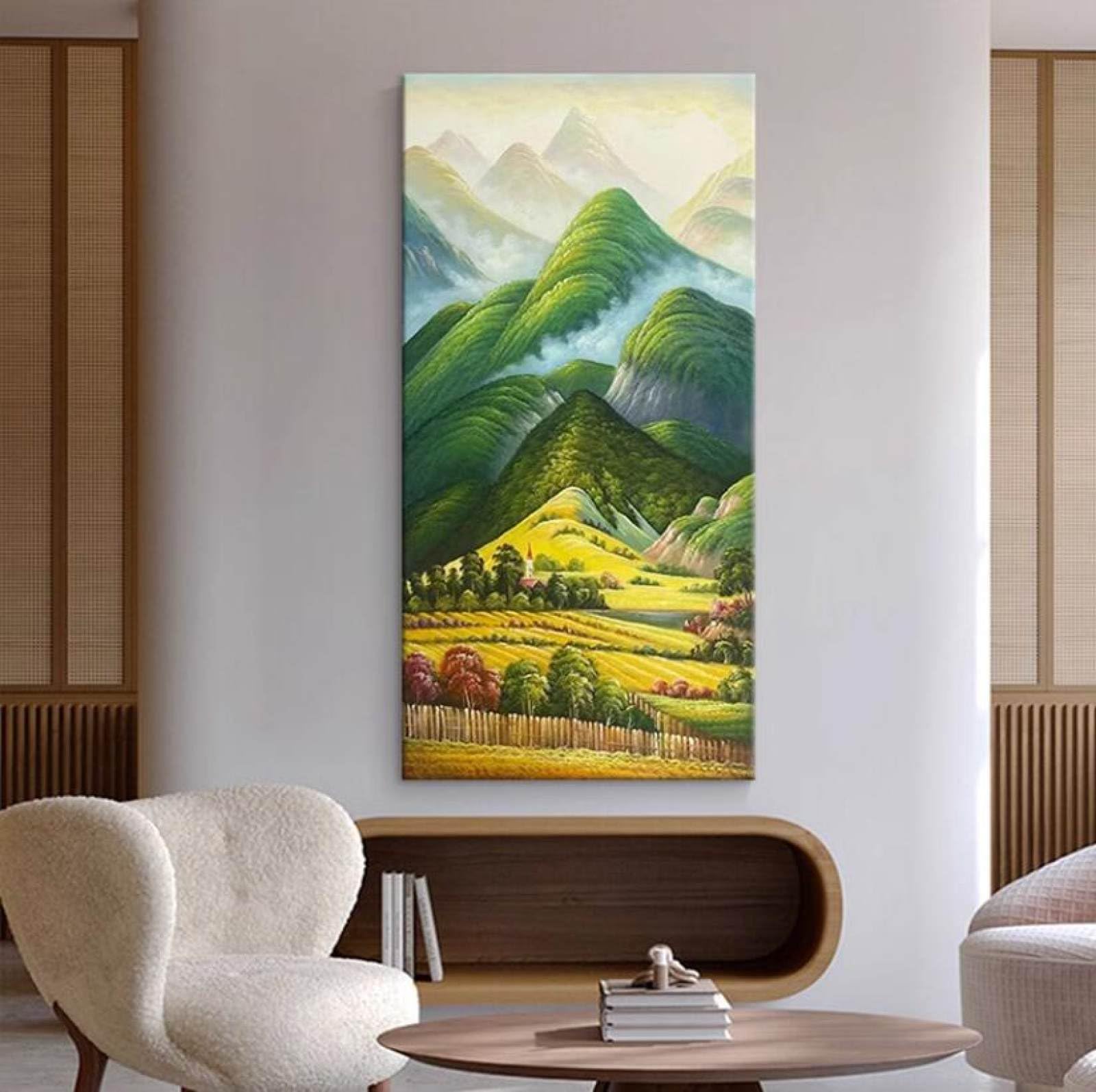Peinture de texture de champ de blé montagne verte salon
