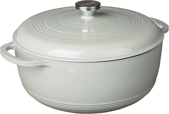 Lodge 7.5 Quart Enameled Cast Iron Dutch Oven with Lid – Dual Handles – Oven Safe up to 500° F or on Stovetop - Use to Marinate, Cook, Bake, Refrigerate and Serve – Sandalwood