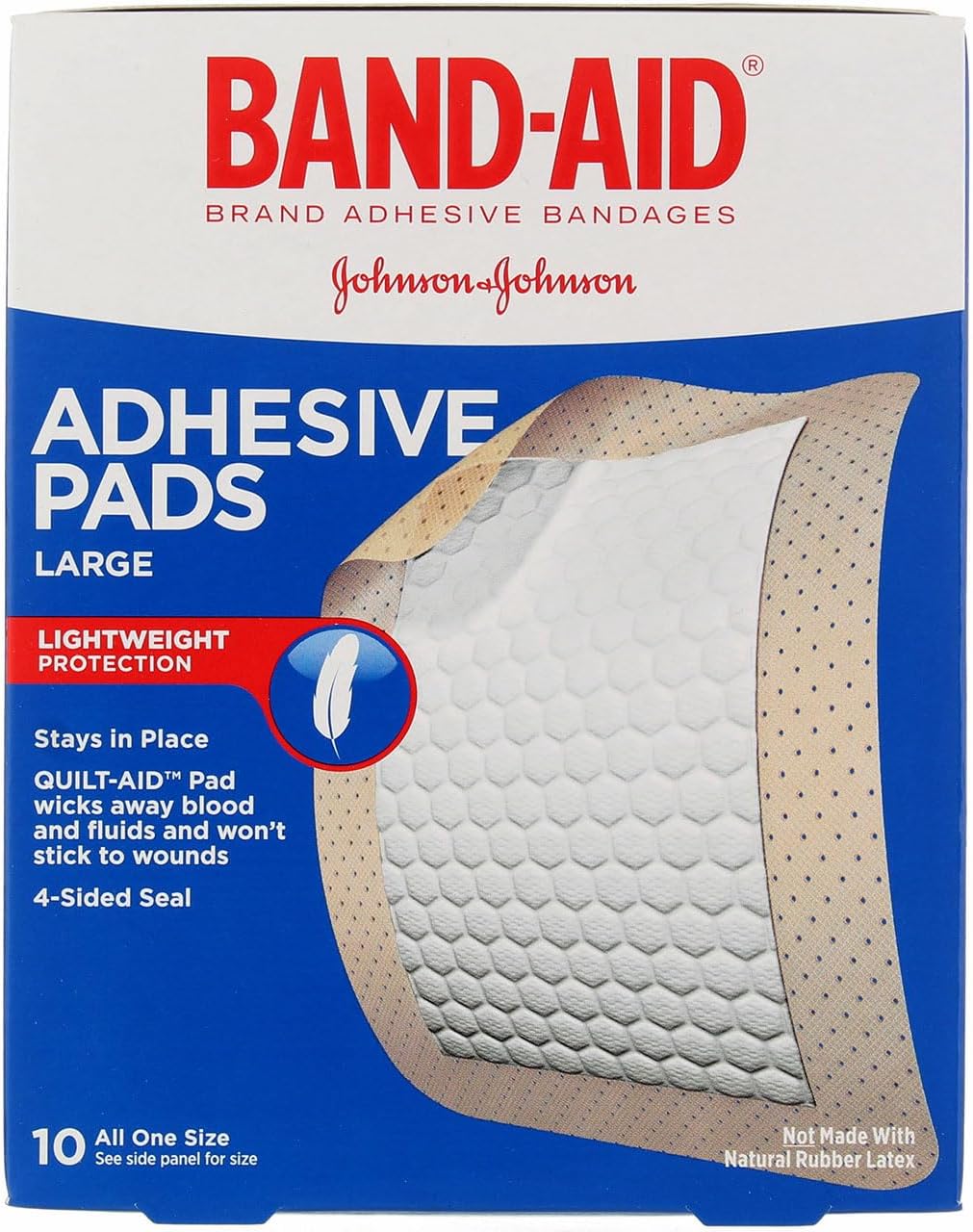 Band-Aid Brand Tru-Stay Adhesive Pads, Large Sterile Bandages for Wound Care and Protection, Large Size, 10 ct ( Pack of 24)