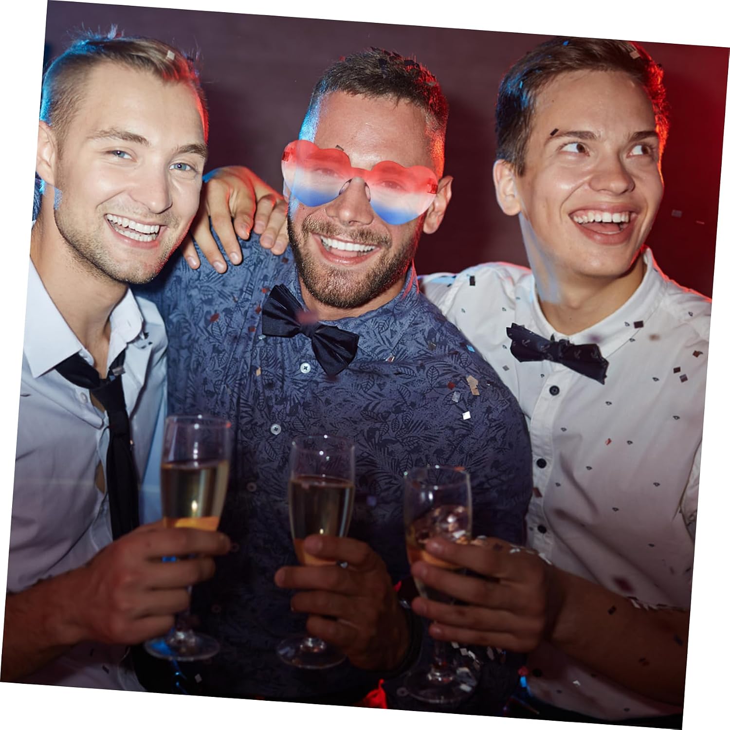 BESTonZON 5pcs Patriotic Heart-shaped Sunglasses for Independence Day Celebrations Rimless Party Eyewear for Men and Women for Festivals and Events