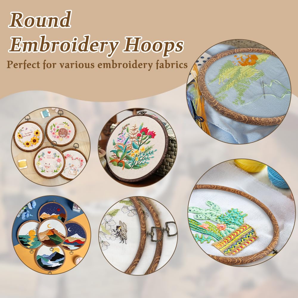 HAOTIAN-X 6 Stück Stickerei Hoop Frame, imitiert Holz Stickerei Display Frame Kreis, Kreuzstich Hoop Ring, Runde Stickerei Hoops für Kunst Handwerk Nähen und hängenden Ornamenten (20cm)