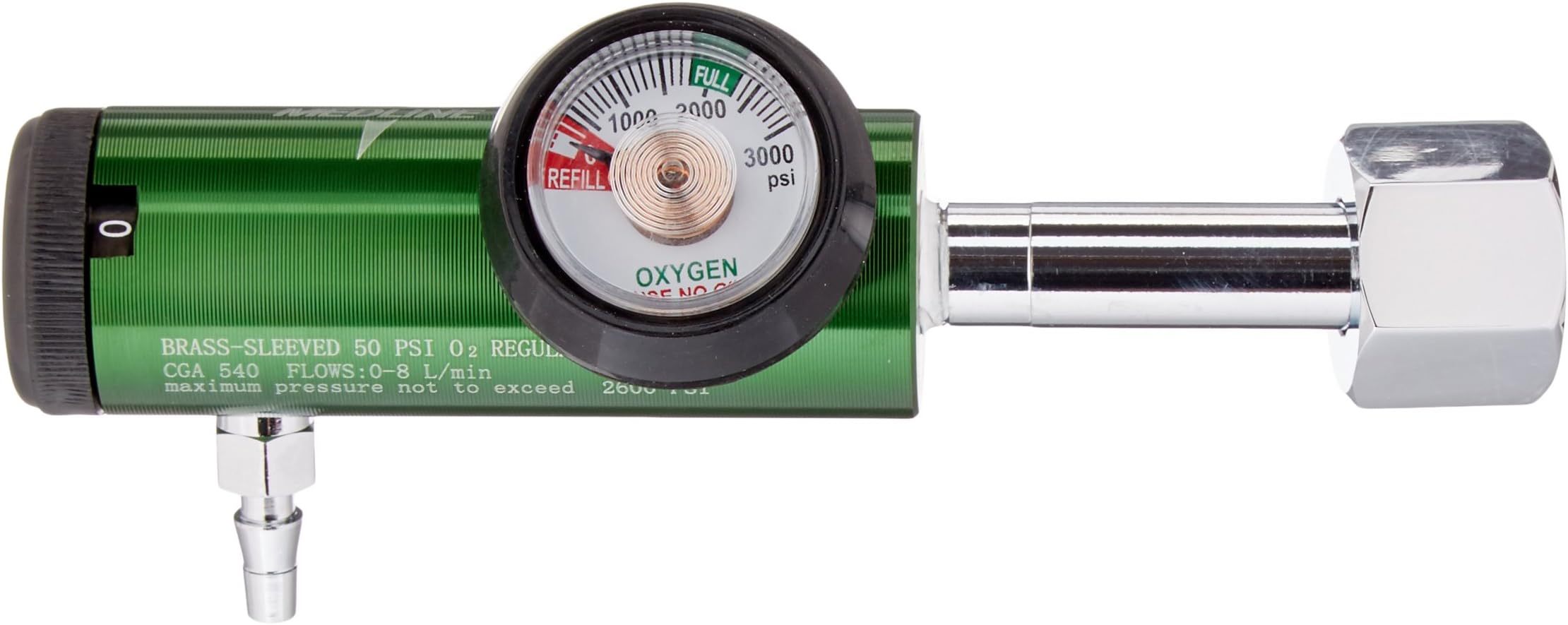 Best Valued Mini Oxygen Regulator, 0-8LPM, 540 CGA Connector, Brass Sleeve