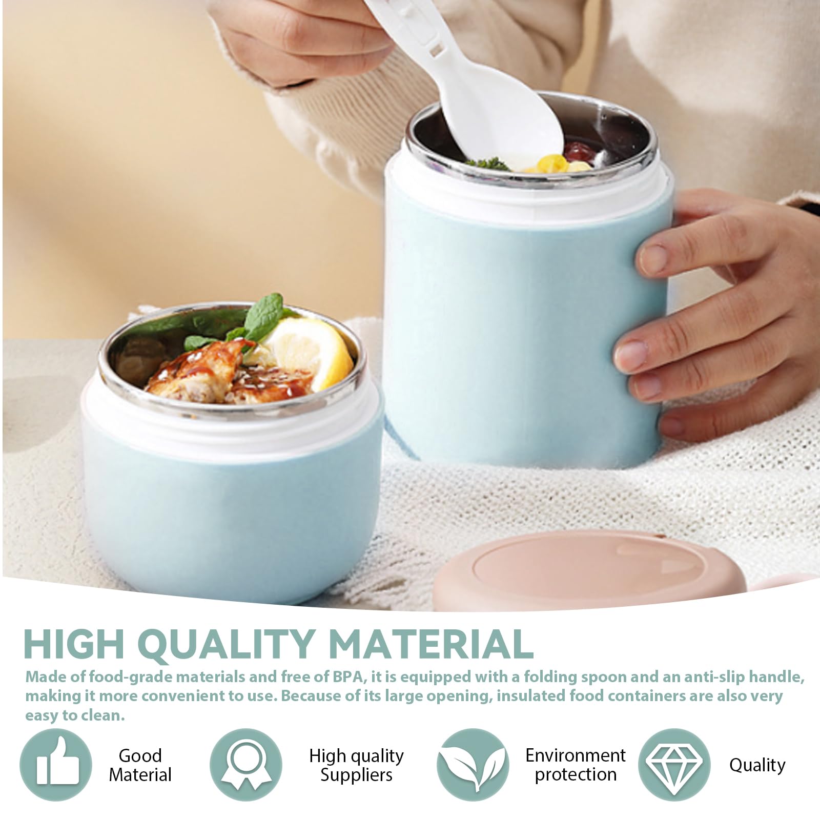 Contenitore termico in acciaio inox per mangiare: ciotola termica con cucchiaio, 800 ml, contenitore termico sottovuoto isolato, contenitore termico per bambini (blu)