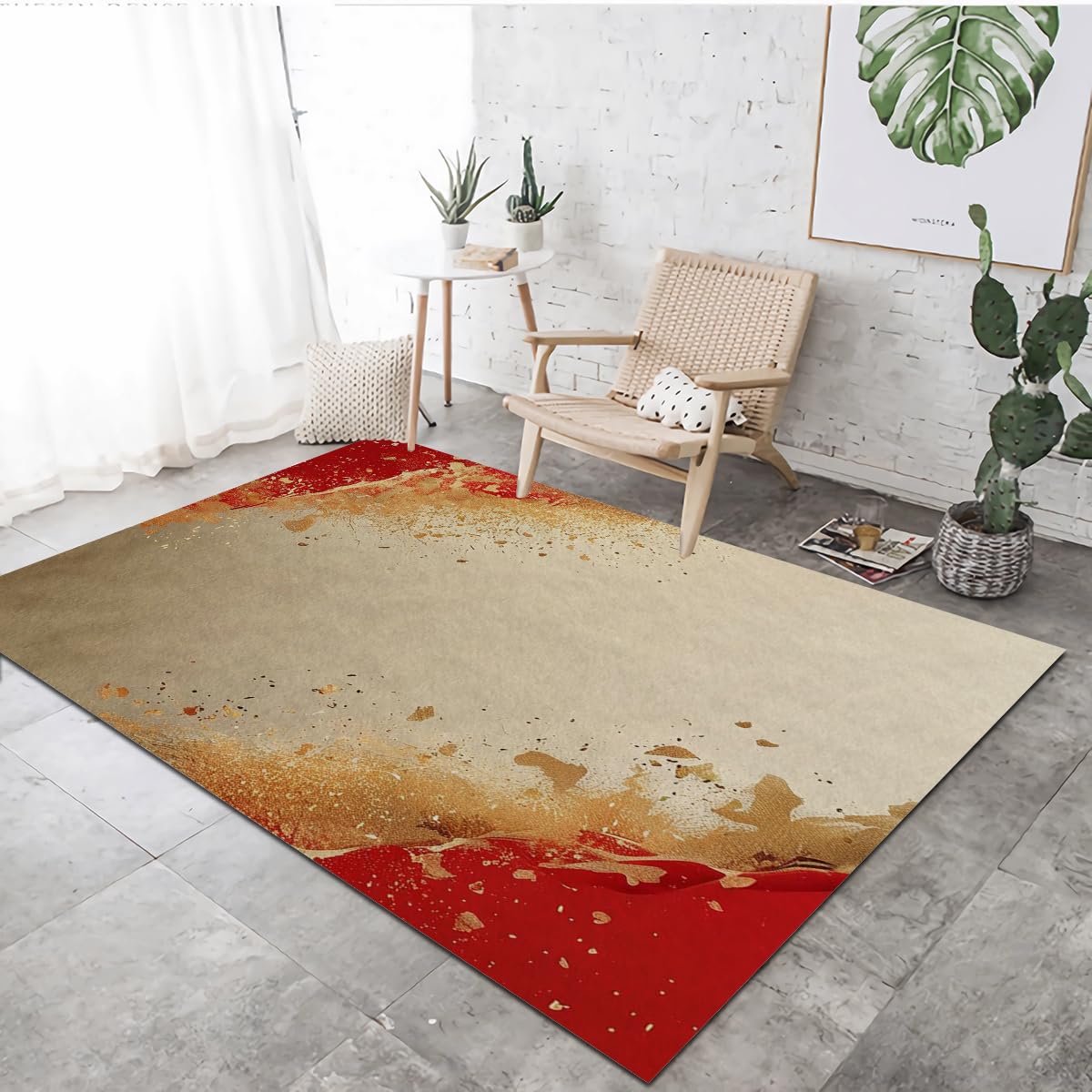 Tapis abstrait rouge VULORA 80x150cm tapis de sol lavable et antidérapant pour salon