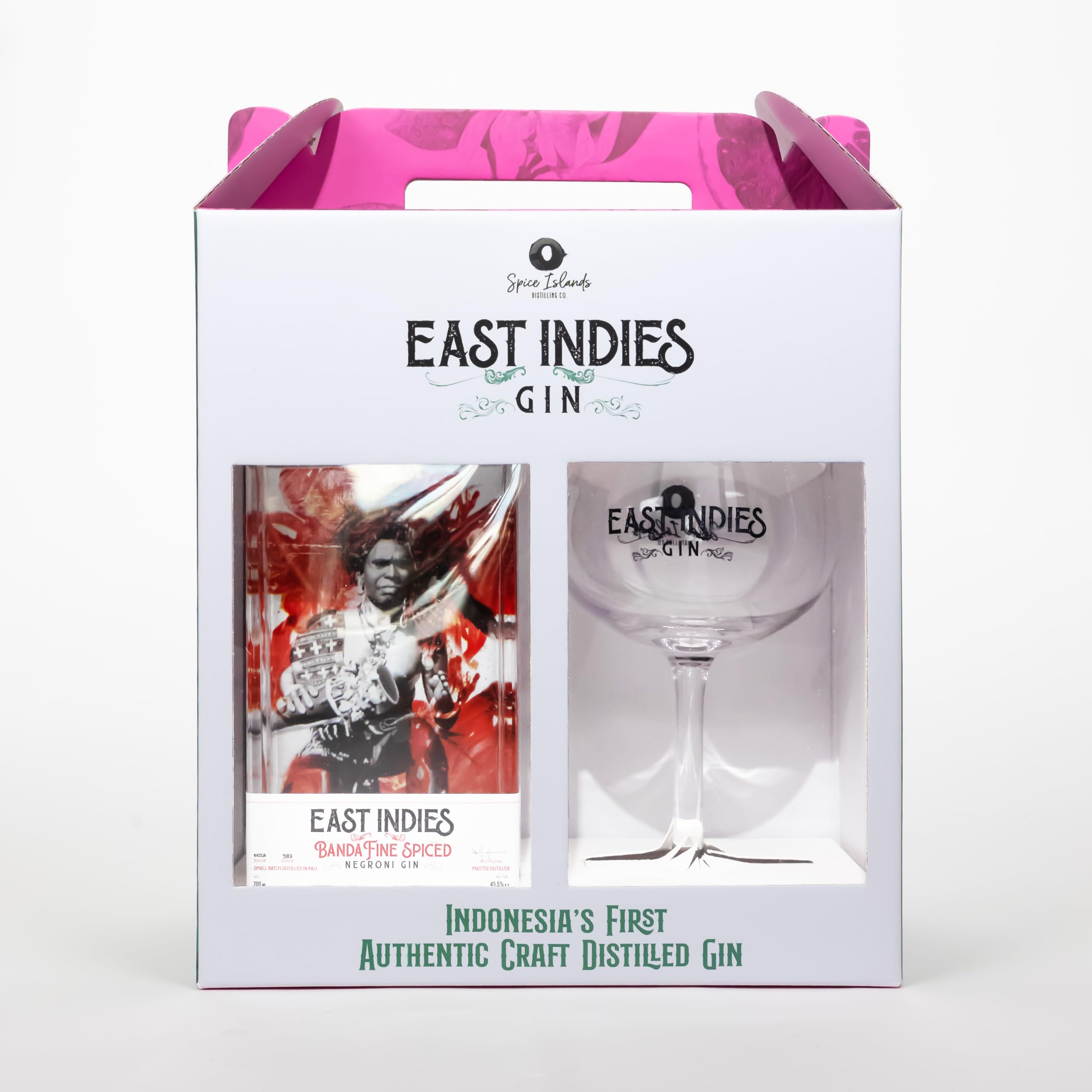 East Indies Banda Spiced Negroni Gin Geschenkset – Exklusiver Gin mit stilvollem Ballon Glas in hochwertiger Geschenkbox (1 x 0,7l)