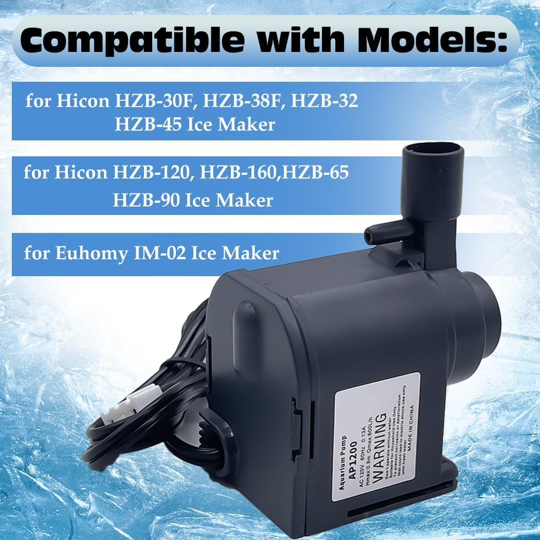 AP1200 AC120V Ice Maker Water Pump for Euhomy,Commercial Large Flow Water Pump Fits for HZB-30F,HZB-38F,HZB-32, HZB-45, HZB-65, HZB-90, HZB-120, HZB-160 Universal Ice Making Machine Accessories