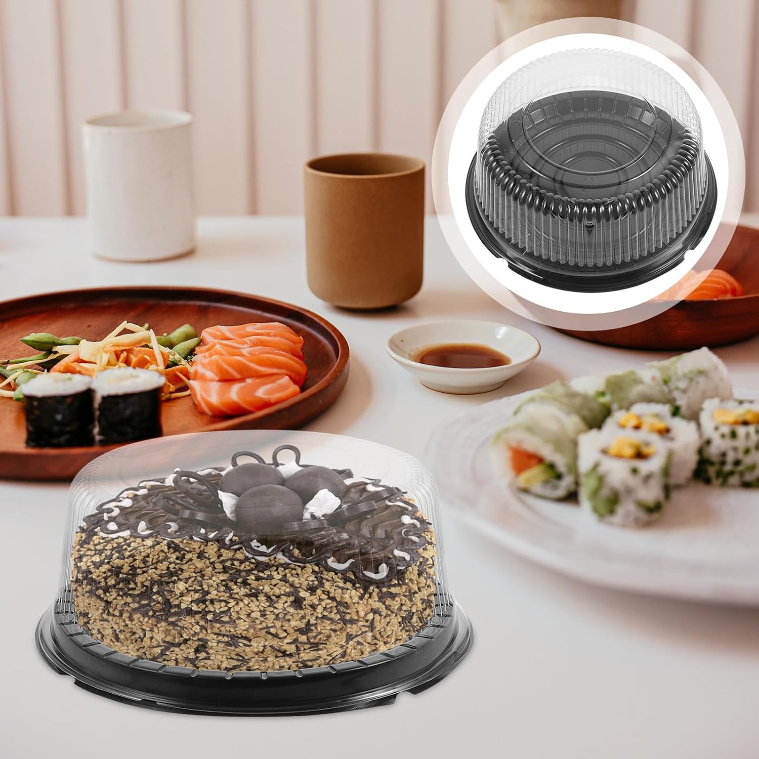 10pcs 8-inch round Cake Carrier Boxes with Dome Lids Reusable Black Plastic Cake Containers for Birthday and Bakery Storage