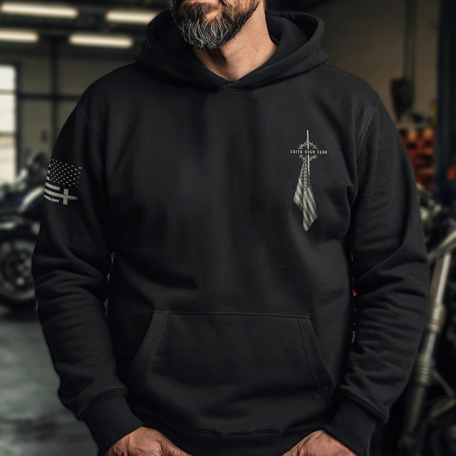 Faith Over Fear Hoodie, Religious Hoodies For Men, Christian Hoodies For Men, Cross Hoodie