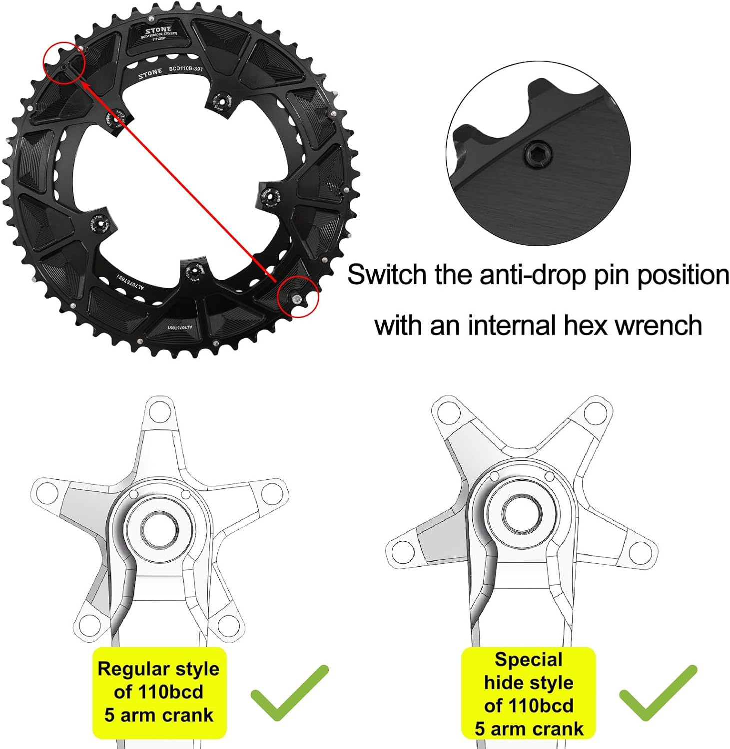 DJC Stone 110bcd Double Chainring for Shimano 12S 5 Bolts Crank 12 Speed Road Bike Round 2X
