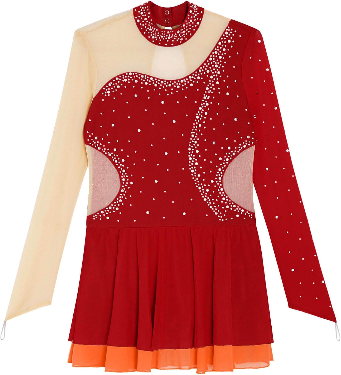 Kids Girls Shiny Figure Skating Dress Athletic Dance Leotard Mock Neck Long Sleeve Ice Skating Dress