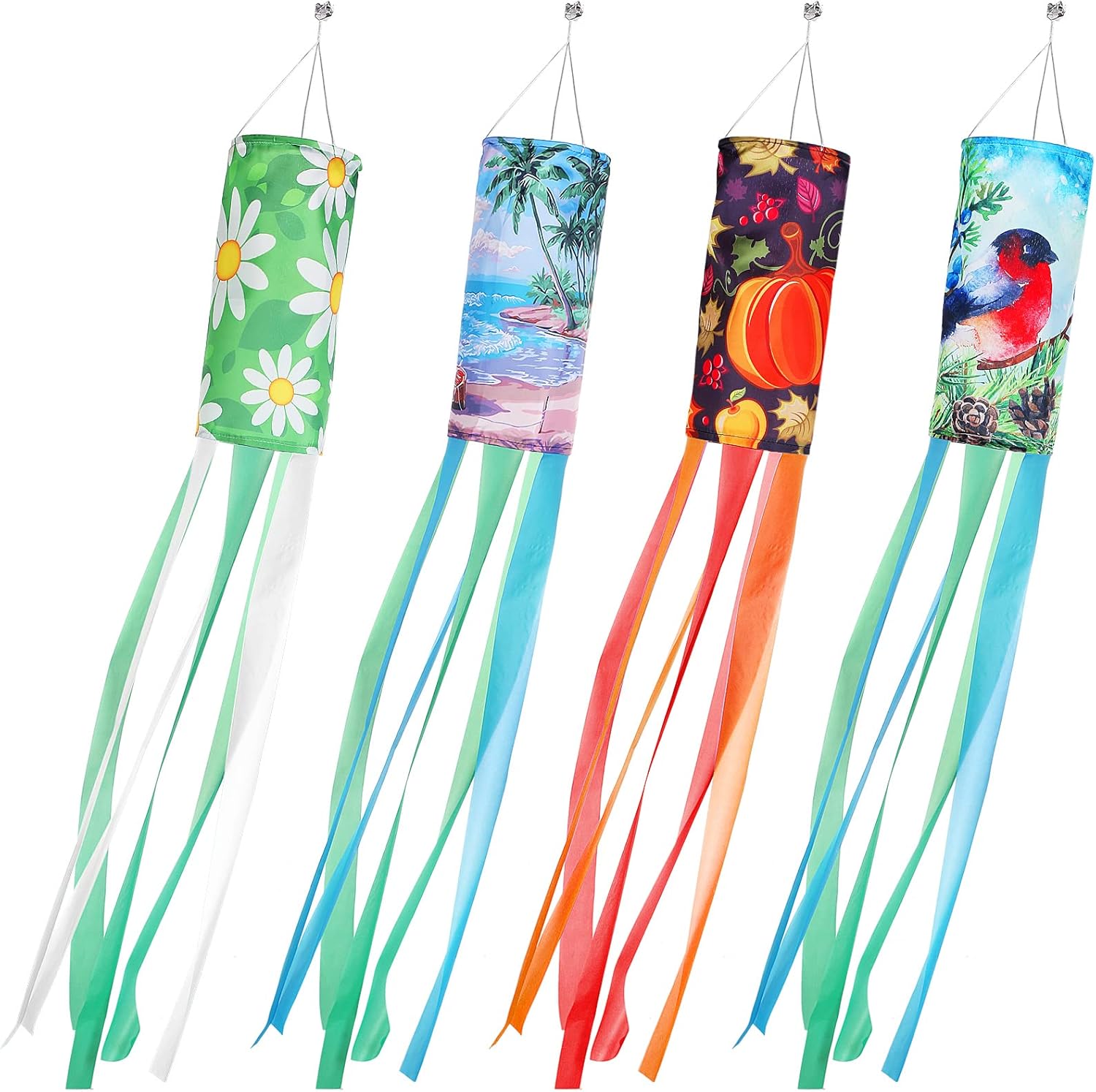 4 Pack Seasonal Windsock Spring Summer Fall Winter Outdoor Heavy Duty Hanging Decor
