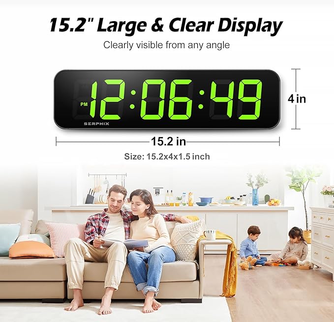 Reloj de Pared Digital Grande 15.2" con Control Remoto y App miniatura 2