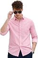 U TURN Slim Fit Casual Shirt for Men - Latest Stylish Printed Striped Design Plus Size Shirt for Men (Pink, Large)