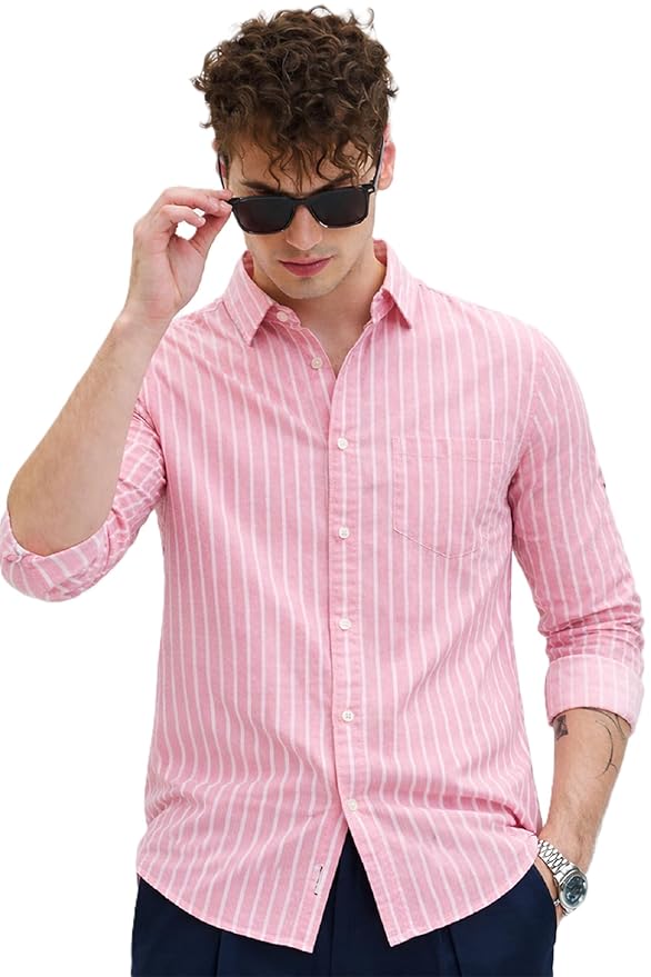 U TURN Men's Casual Printed Striped Stylish Latest Formal Shirt for Men