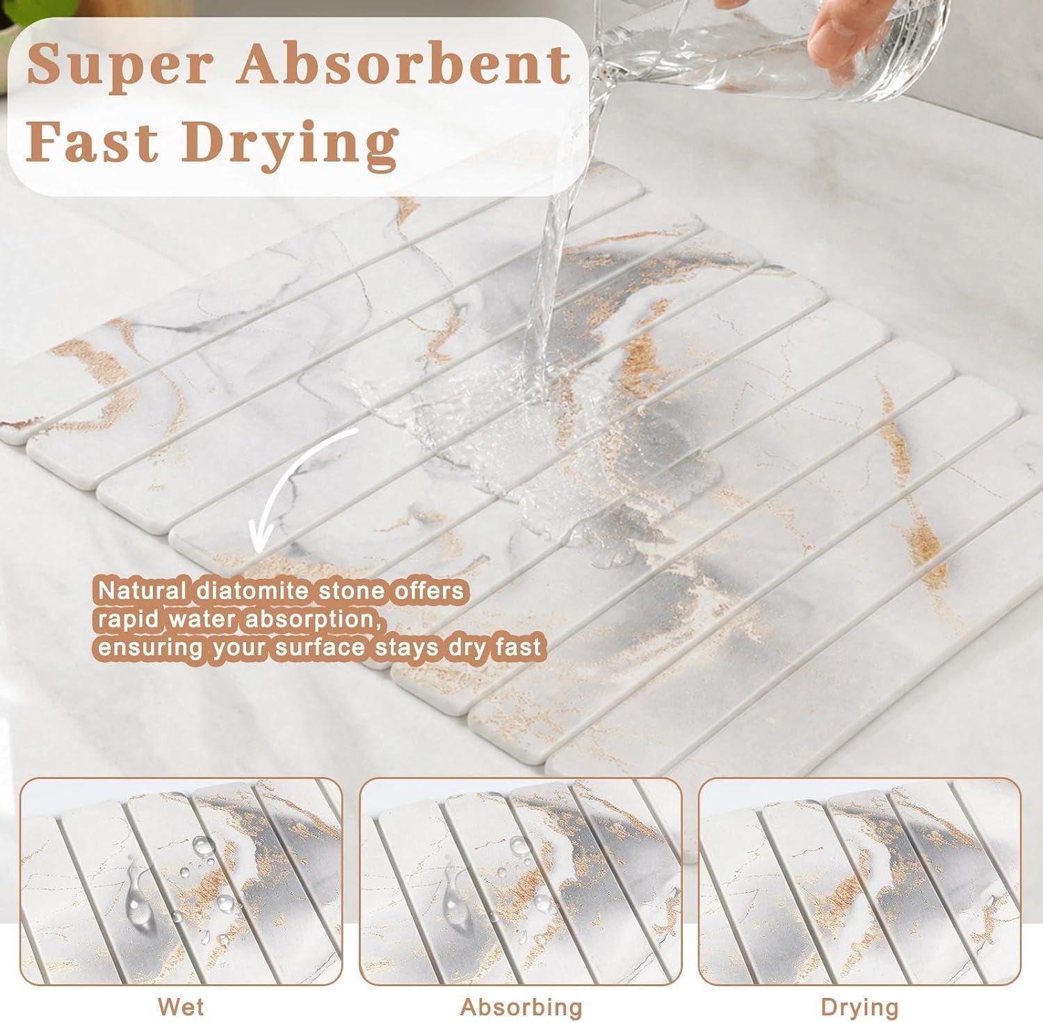 Stone Dish Drying Mat for Kitchen Counter, Quick Dry Stone Dishes/Bath Mats