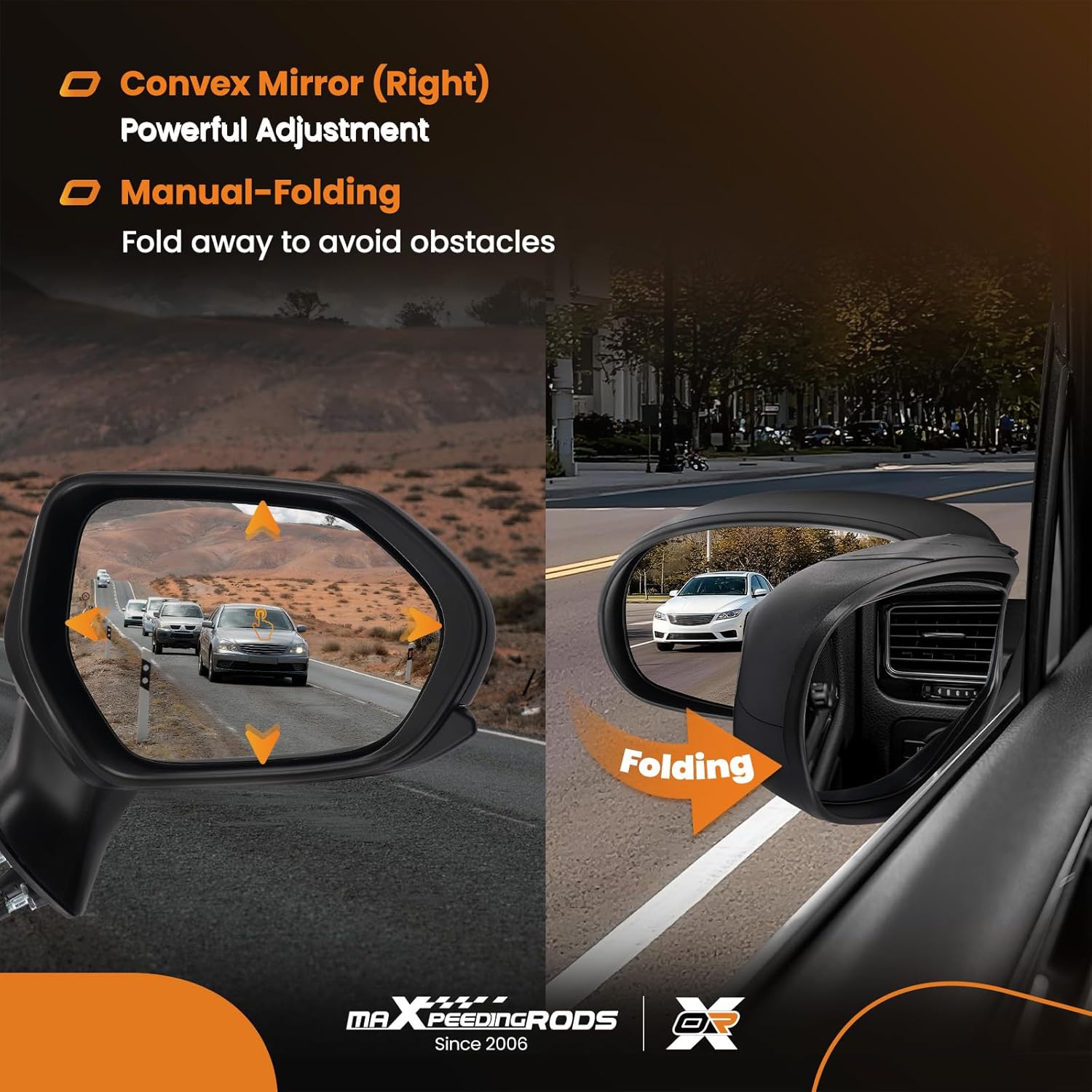 maXpeedingrods Passenger Side View Mirror for Toyota Camry 2018-2024 Power Non-Heated Manual Folding 3 Pins Black Exterior Mirror, Replace 8791006800