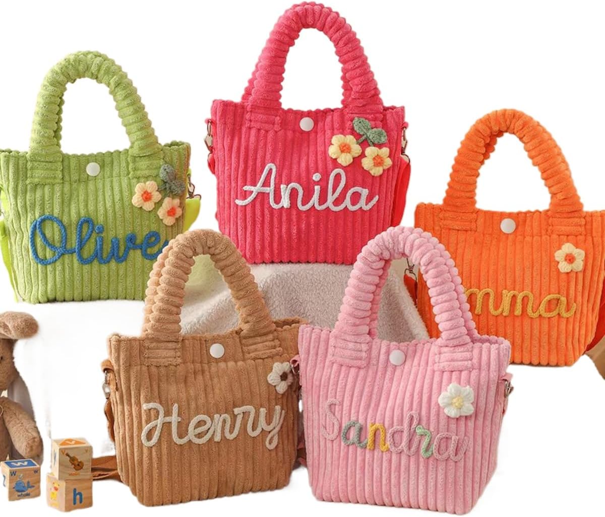 Personalized toddler crossbody bag, small corduroy purse for daycare, baby travel bag, preschool and birthday present