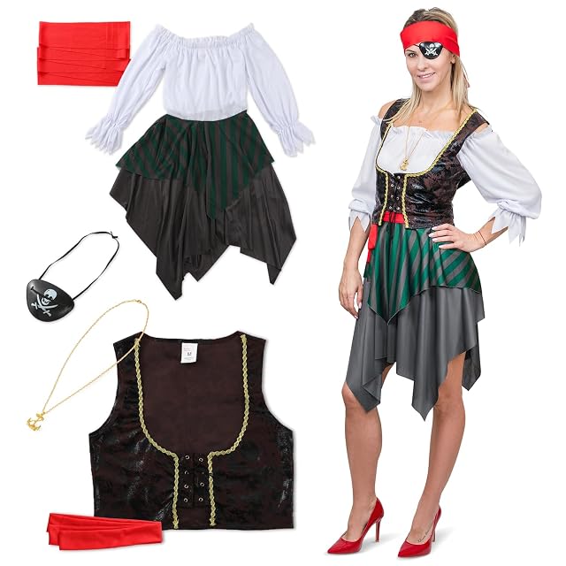 Festicy disfraz pirata mujer completo I Talla L I Accesorios pirata mujer
