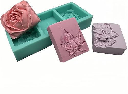 Vista 53 de Molde de silicona para jabón de múltiples cavidades, un molde de silicona para hacer 3 diferentes flores de jabón de rosas, moldes de resina de yeso